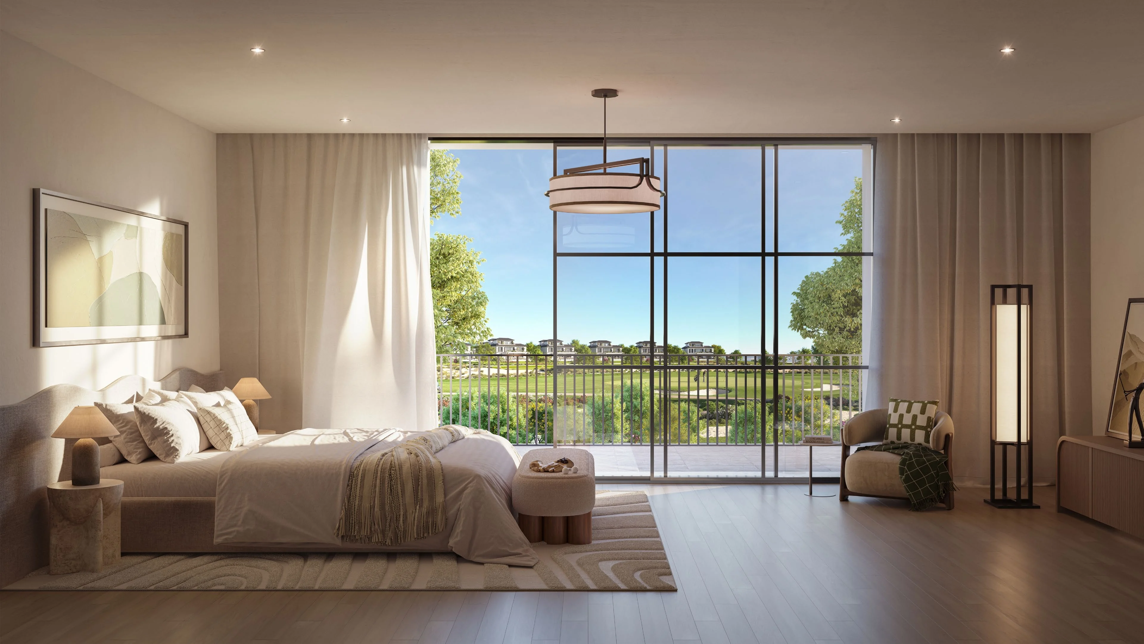 Bedroom overlooking the golf course at Hudayriyat Golf Estates